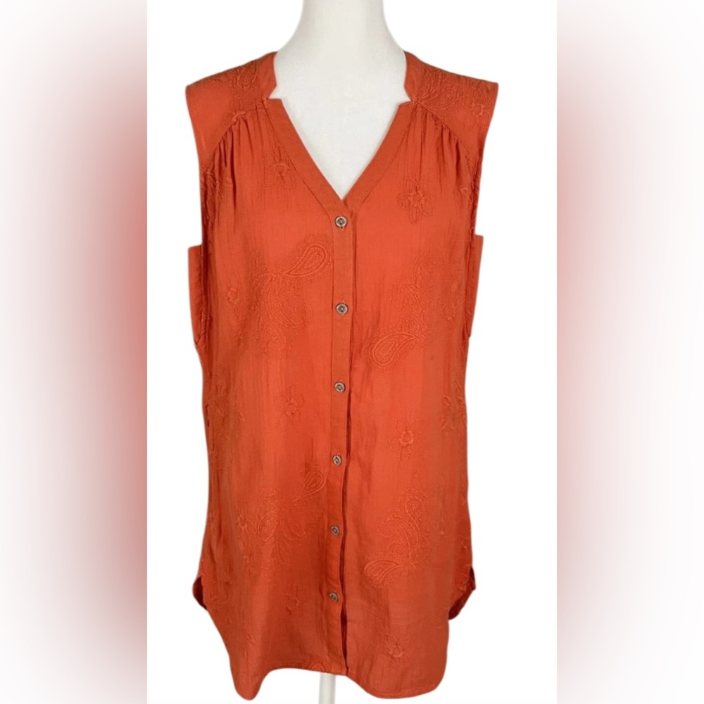 Royal Robbins Orange Sleeveless Buttoned Blouse